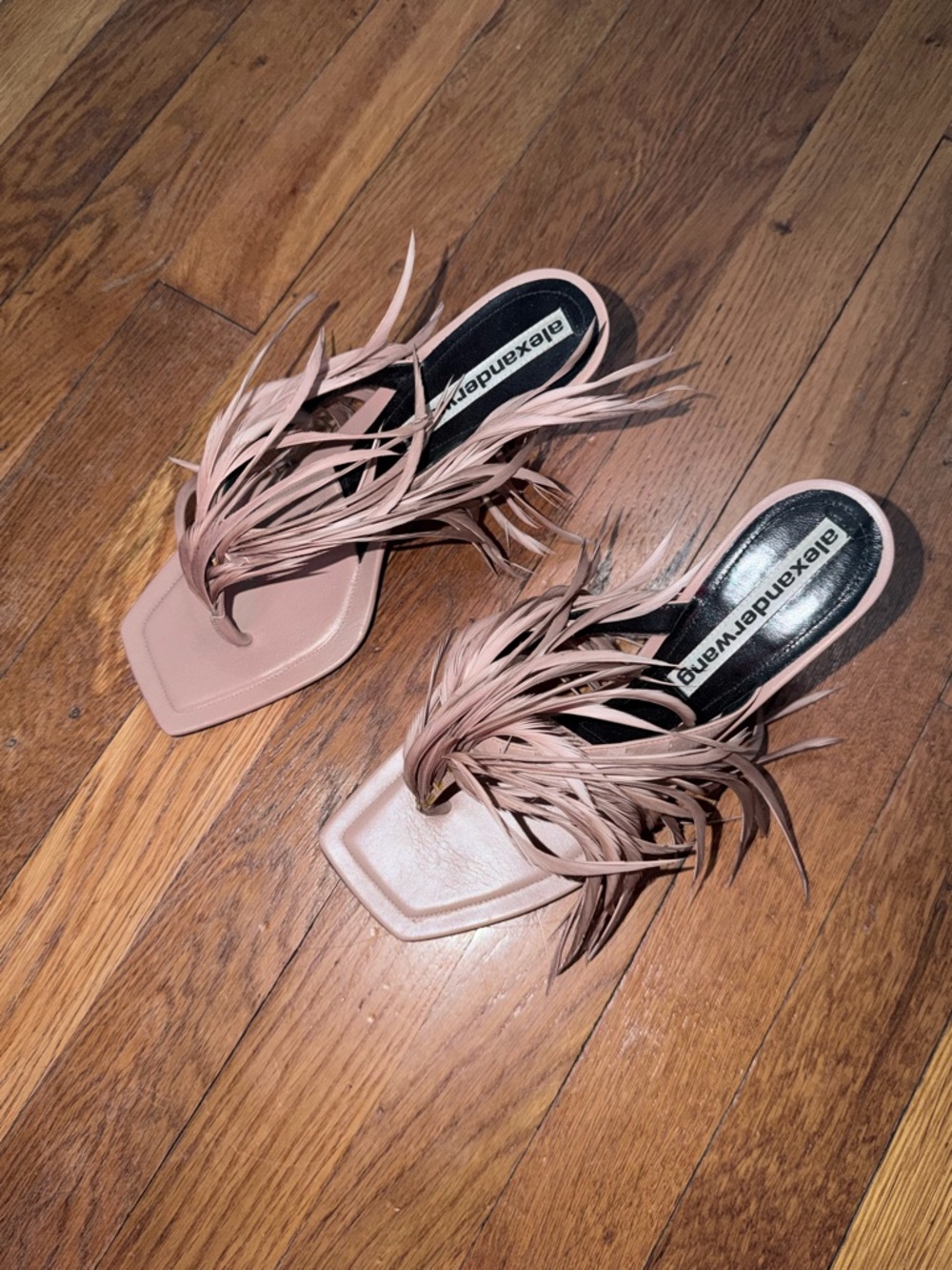 Alexander Wang Ivy Feather Sandal Nude Pink Square-Toe Mules Heels Size 39 - Picture 7 of 8